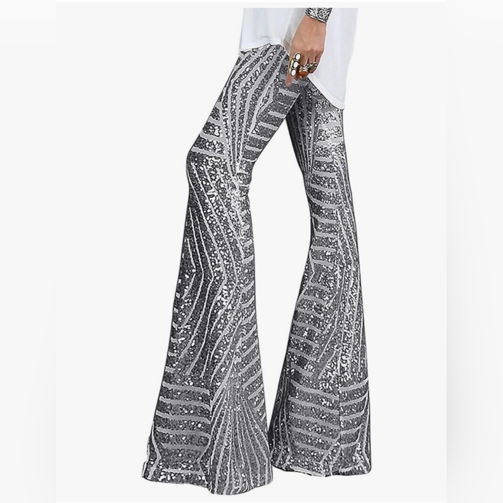 NWT Silver Sequin Flare Pants